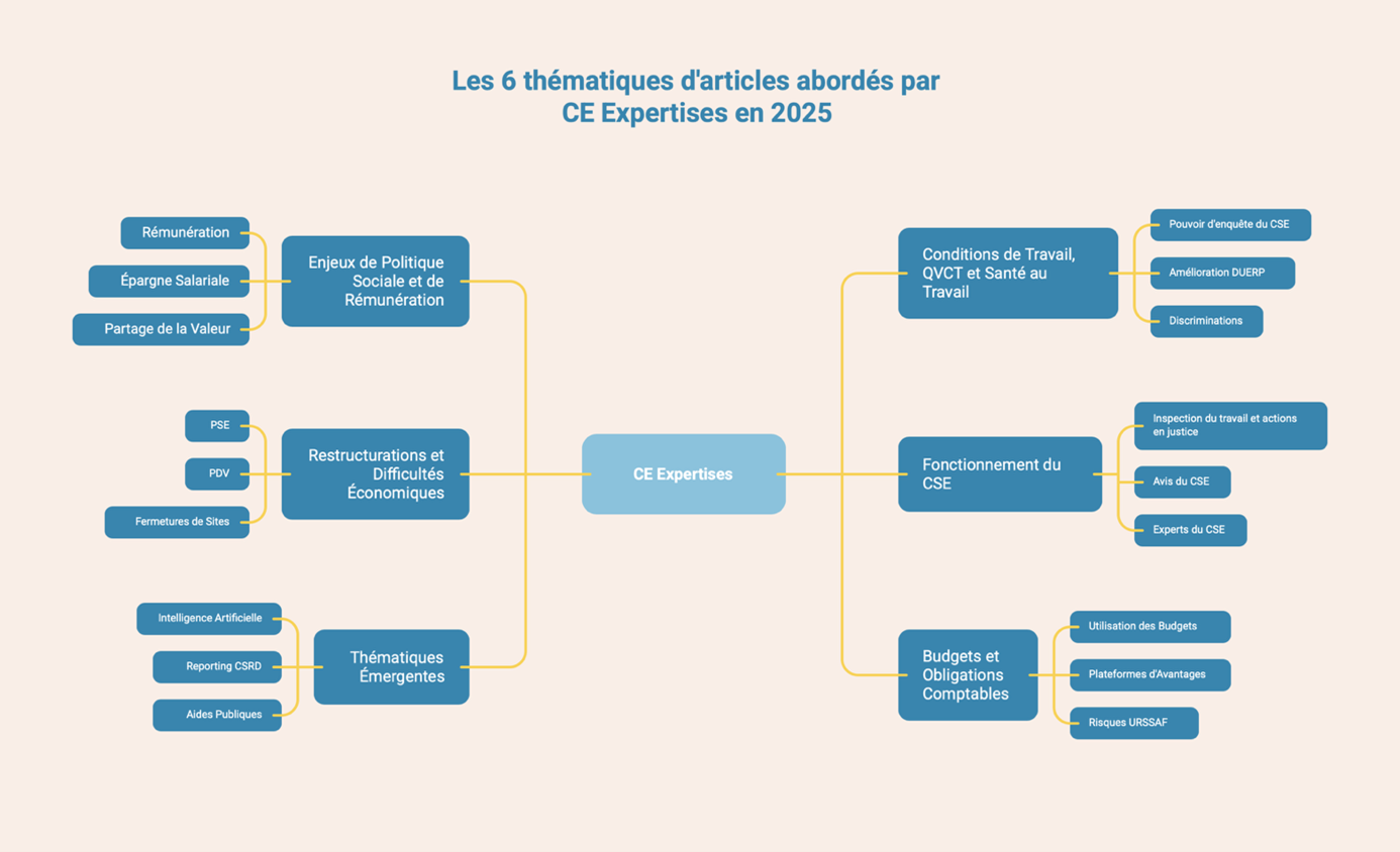 Les 6 thématiques d'articles abordés par CE Expertises en 2025